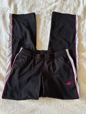 Y2K Puma  Black Joggers with Pink & White Side Stripes